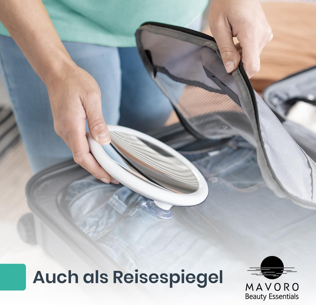Mavoro 17 cm LED Vergrösserungsspiegel mit 3 starken Saugnäpfen | 5X Vergrösserung | Tragbarer beleu