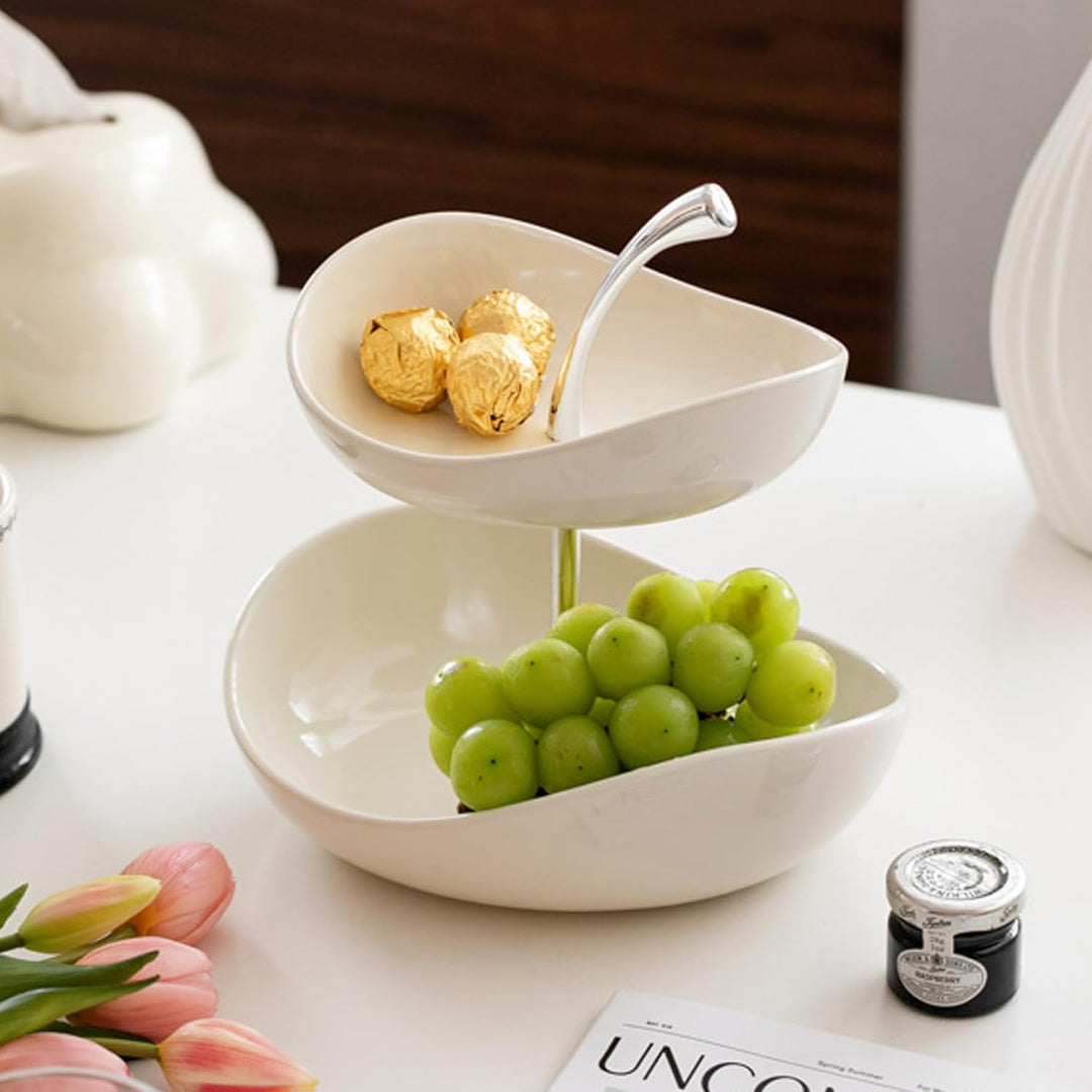 Zweistöckige Obstschale, eleganter Keramik Obstkorb mit abnehmbaren Etagen für eine optimale Geschma