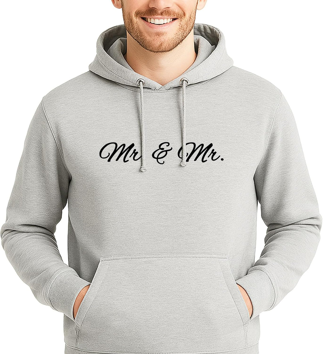 huuraa Unisex Hoodie Mr. &amp; Mr. Schriftzug Pullover Vegan Grösse S Heather Grey mit Motiv Hochzeits G