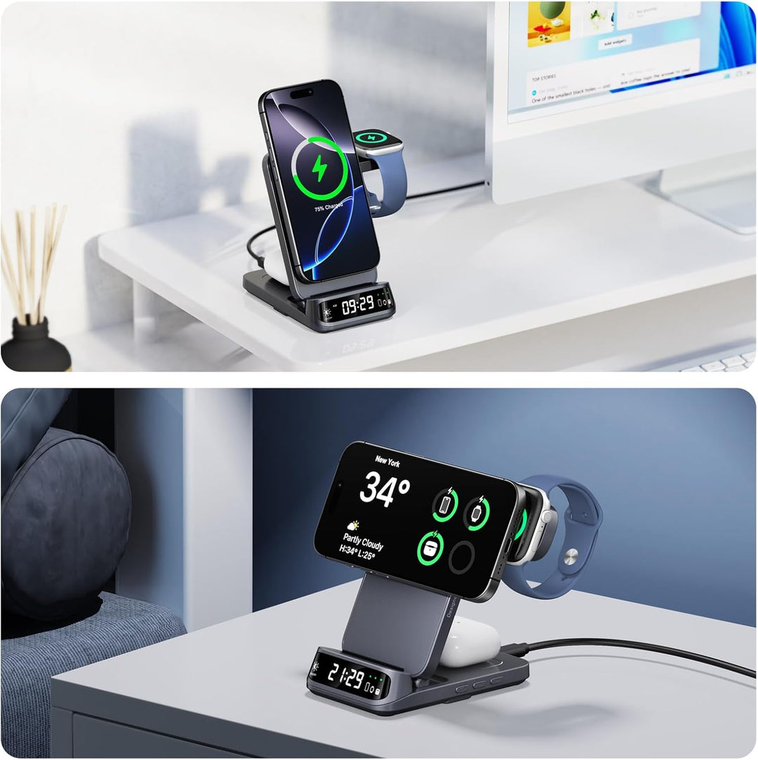 SwanScout 708M Induktive Ladestation, Faltbares 3 IN 1 Magnetisches Ladegerät für Apple Watch und iP