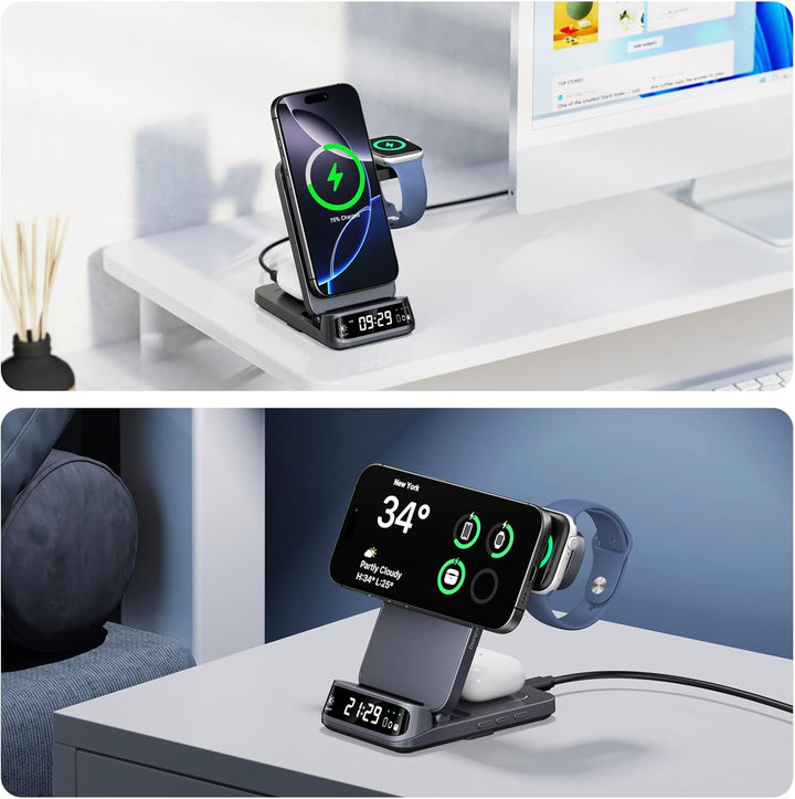 SwanScout 708M Induktive Ladestation, Faltbares 3 IN 1 Magnetisches Ladegerät für Apple Watch und iP