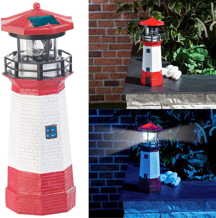 Lunartec Leuchtturm Deko Garten: 2er-Set Solar-Deko-Leuchttürme mit LED-Licht & drehendem Reflektor