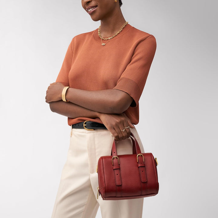 Fossil Damen Tasche Carlie LiteHide™ Leder Satchel Braun, Braun