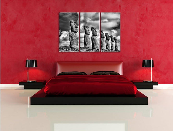 Pixxprint Moai Statuen auf den Osterinseln als Leinwandbild/Grösse: 3 Teilig (120x80 cm) cm/Wandbild