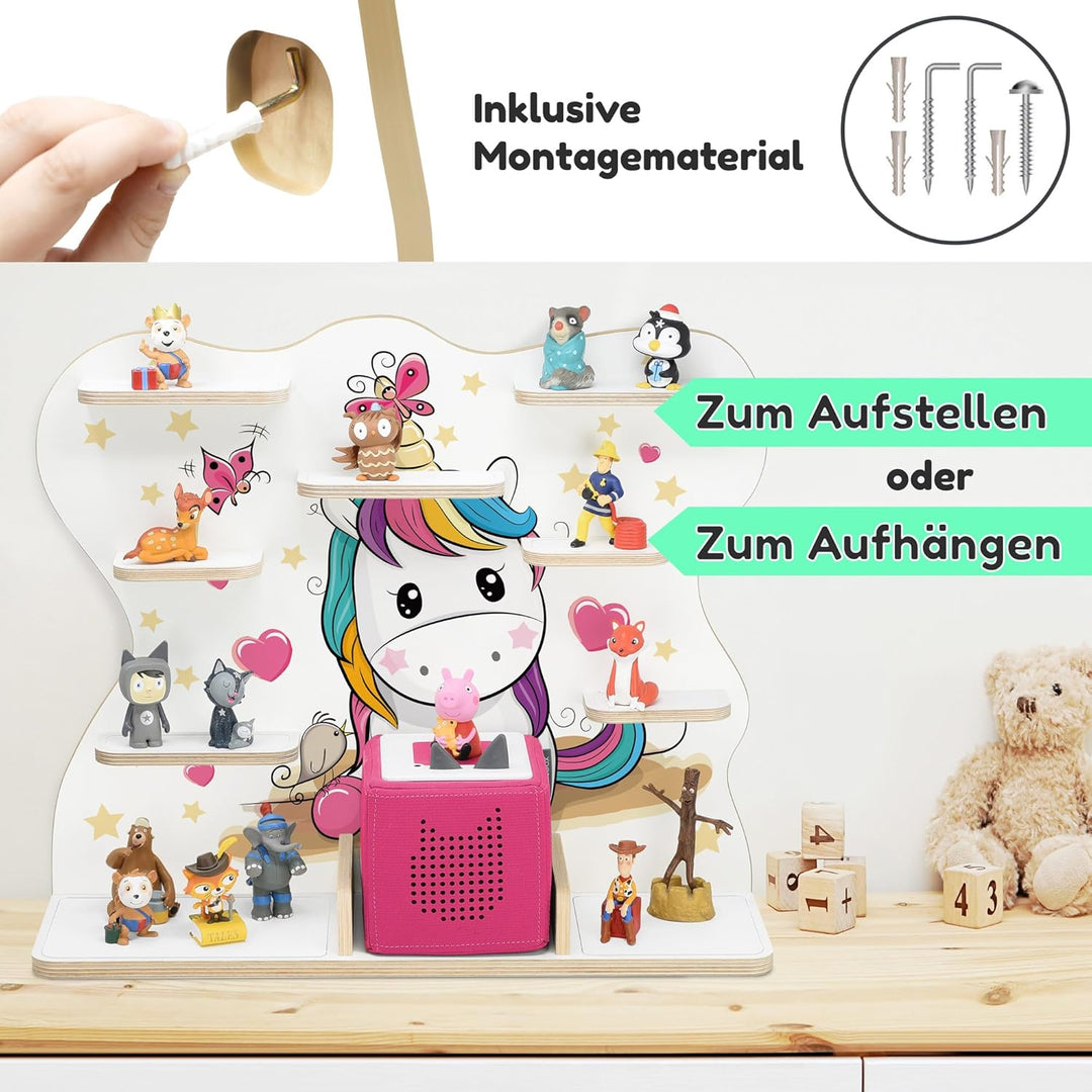 stadtecken Holzregal für Musikbox I Geeignet für die Toniebox und ca. 50 Tonies I Perfekte Tonie Auf