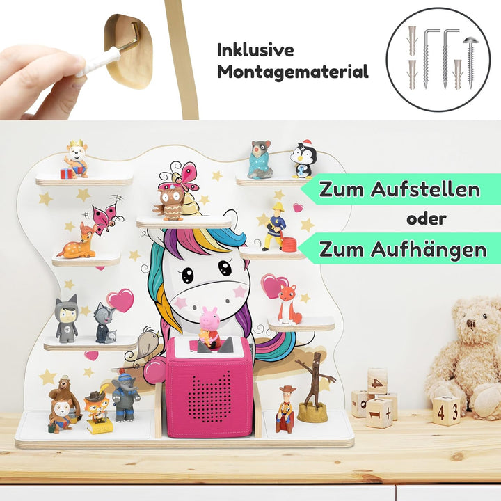 stadtecken Holzregal für Musikbox I Geeignet für die Toniebox und ca. 50 Tonies I Perfekte Tonie Auf