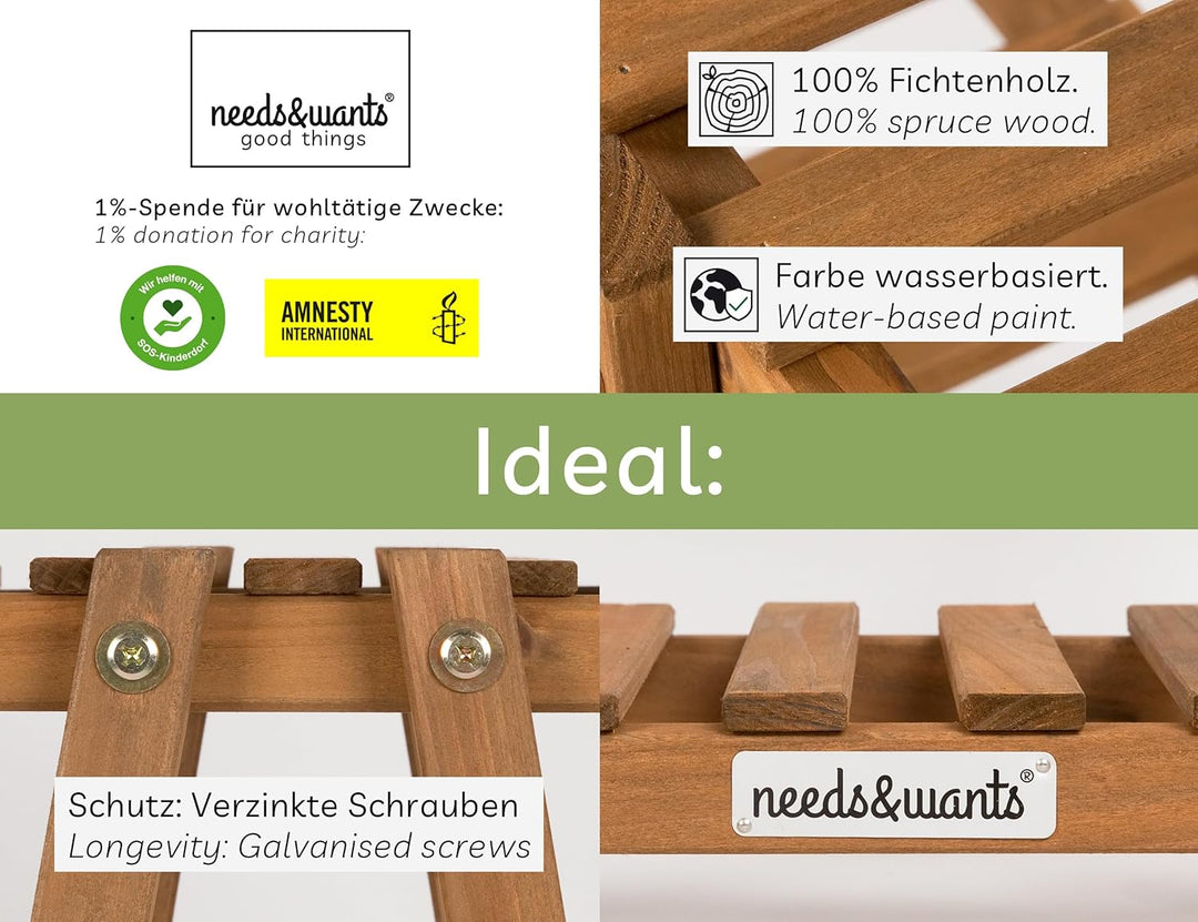 needs&amp;wants® Pflanzenständer Blumenständer aus Holz wetterfest für Indoor Outdoor Balkon Garten drau