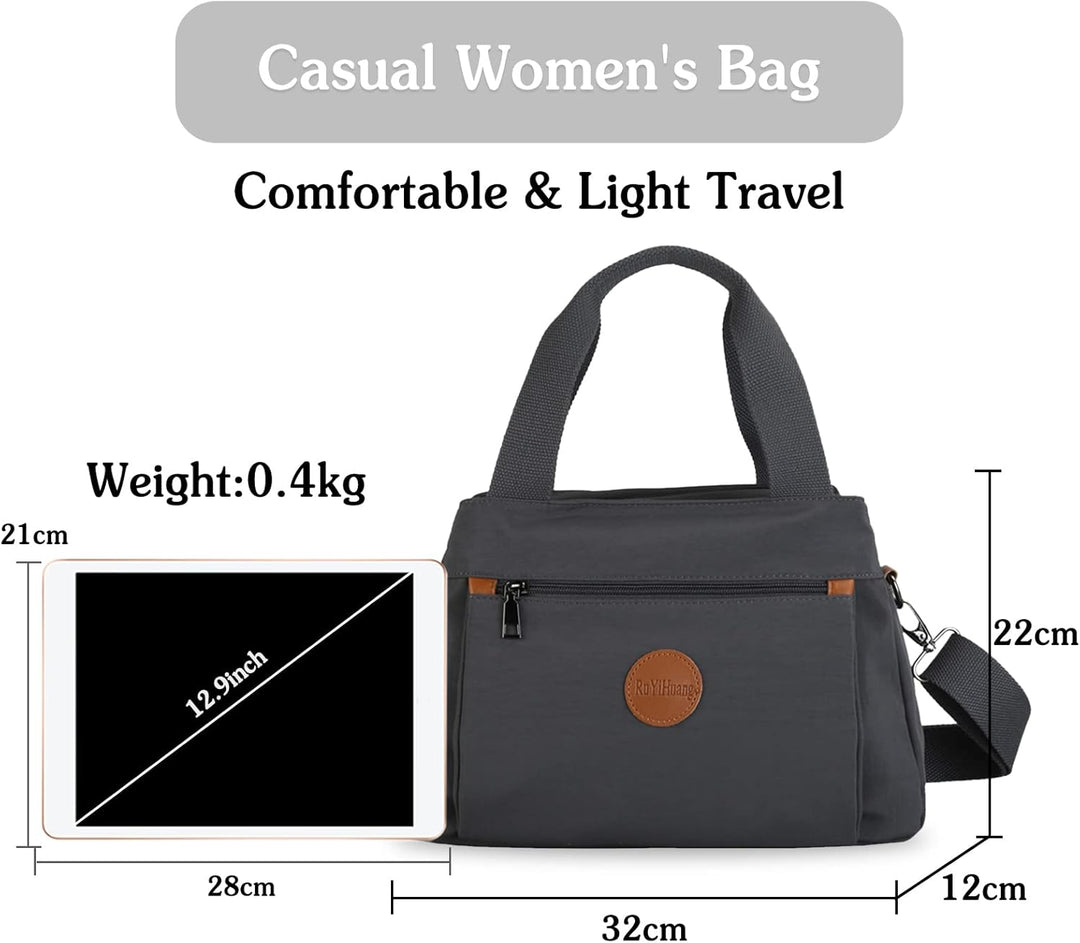 PORRASSO Damen Umhängetasche Casual Handtasche Multi Tasche Nylon Schultertasche Reisen Schule Arbei
