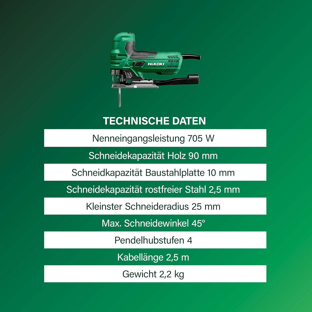 HiKOKI CJ90VAST2 Stichsäge im Koffer, 90 mm Säge, 705 W Pendelhubstichsäge | Elektro Säge mit Regele