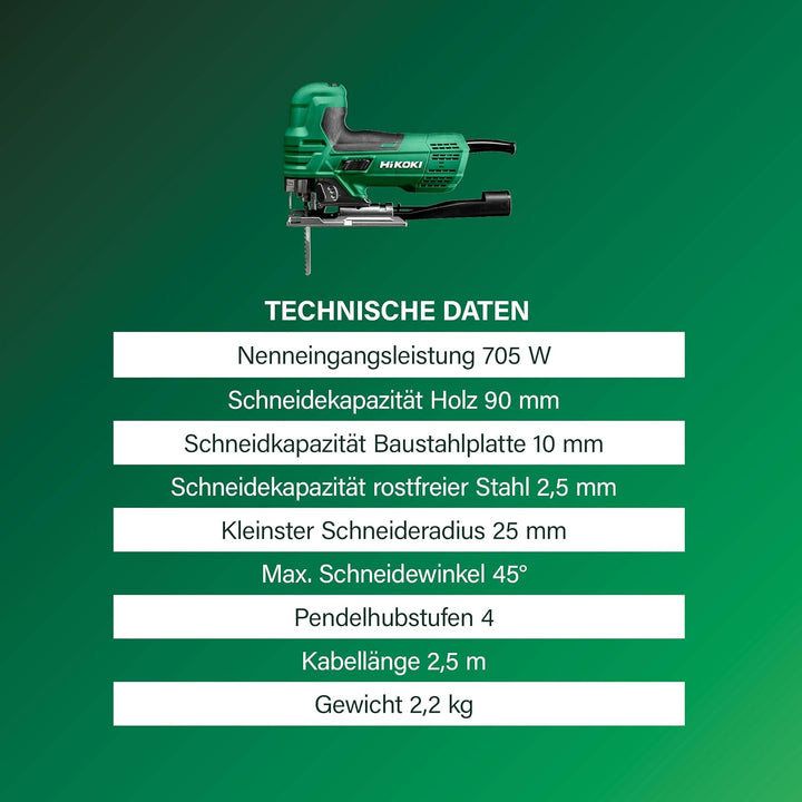 HiKOKI CJ90VAST2 Stichsäge im Koffer, 90 mm Säge, 705 W Pendelhubstichsäge | Elektro Säge mit Regele