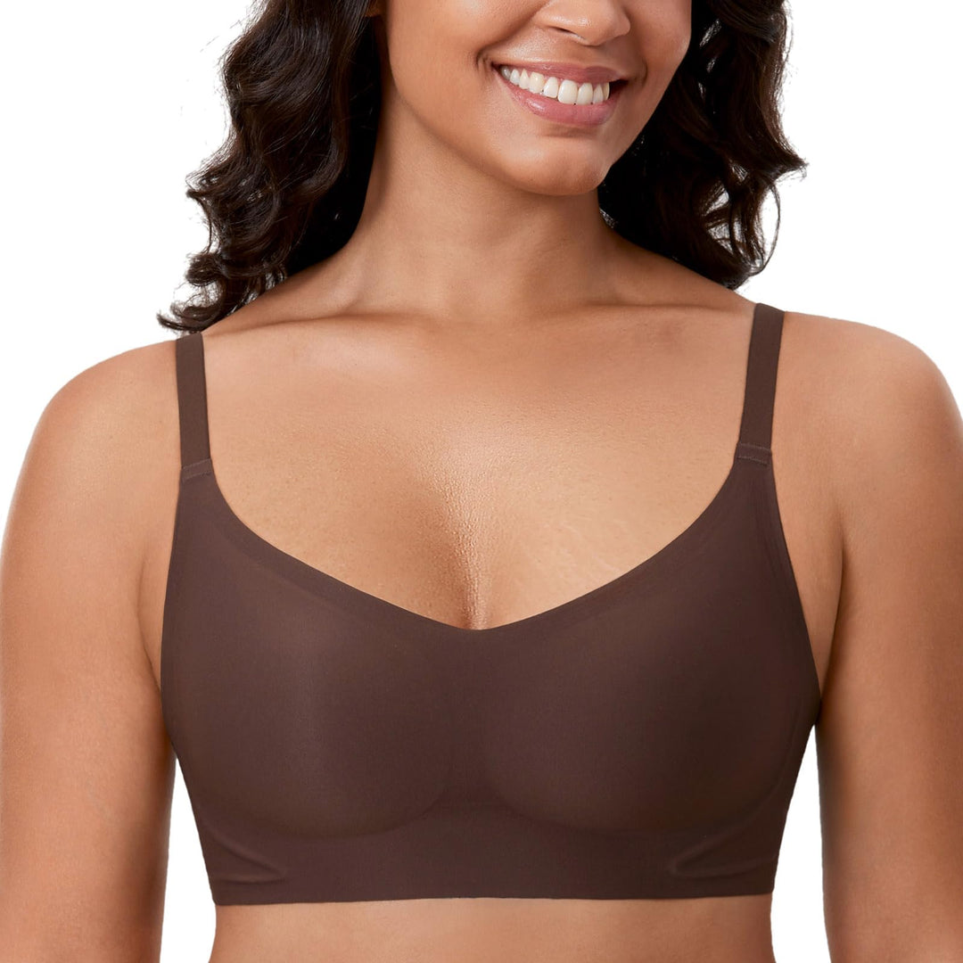MELIWOO Damen Nahtloser BH ohne Bügel Invisible Gepolstert Entlastungs Bralette 70B Haselnuss, 70B H