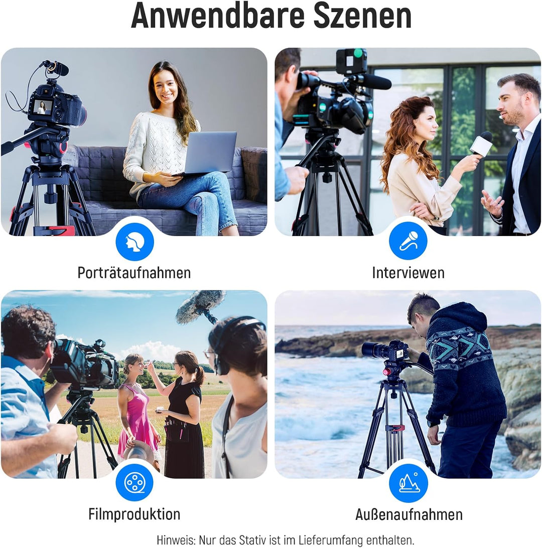 NEEWER 200cm Videostativ, Robustes Kamerastativ aus Aluminiumlegierung mit 360° Fluidkopf, Schnellwe