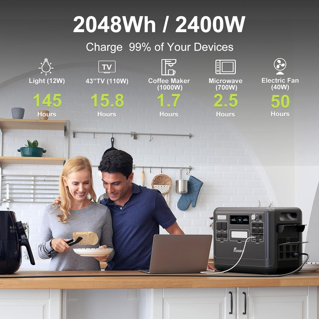 FOSSiBOT F2400 Powerstation mit 200W Solarpanel, Solargenerator 2048Wh LiFePO4 Batterie 230V 2400W 3