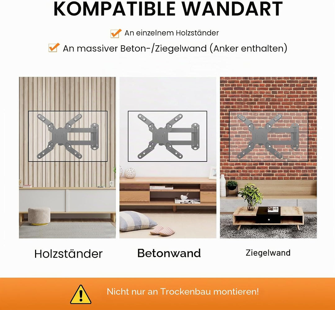TV-Wandhalterung, schwenkbare TV-Halterung mit Gelenkarm, Neigungsverlängerung, drehbar, für die mei