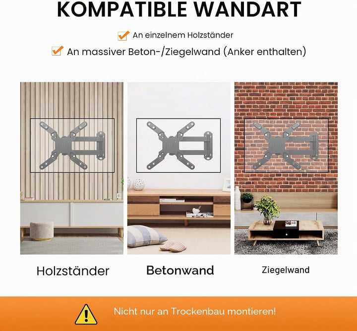 TV-Wandhalterung, schwenkbare TV-Halterung mit Gelenkarm, Neigungsverlängerung, drehbar, für die mei