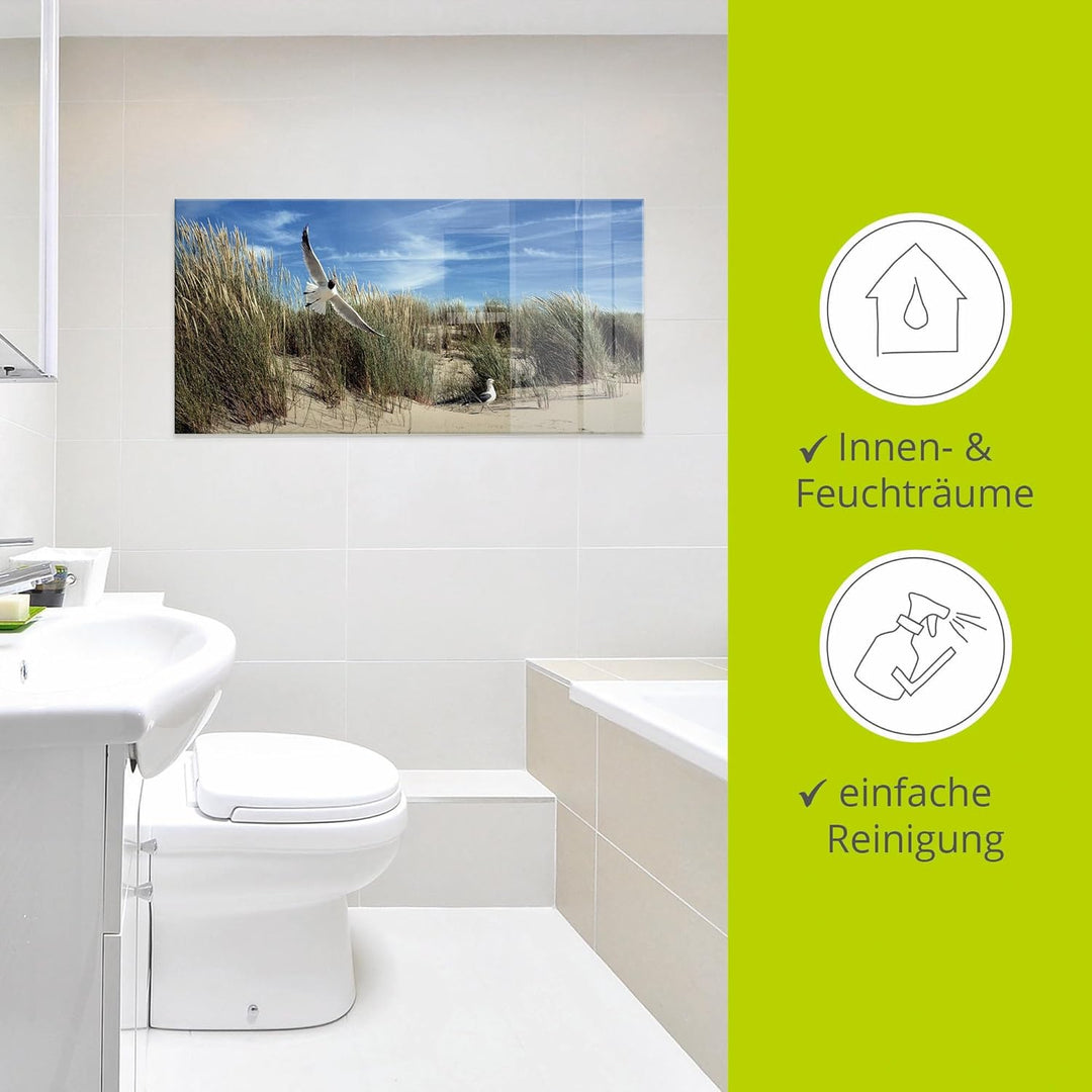 ARTland Wanddeko Glasbilder Wandbild Glas Bild einteilig 60 x 30 cm Düne Nordsee Gras Möwe Sommer Me