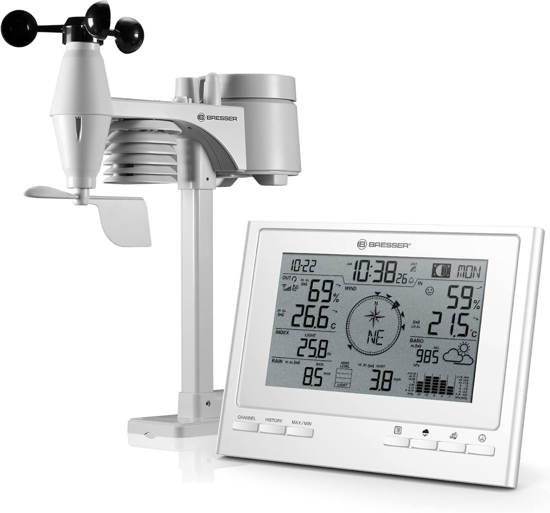 Bresser Wetterstation Funk mit Aussensensor 7-in-1 Wetter-Center ClimateScout mit Profi-Aussensensor