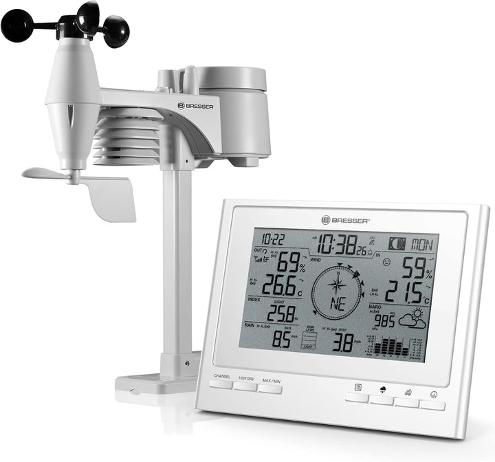 Bresser Wetterstation Funk mit Aussensensor 7-in-1 Wetter-Center ClimateScout mit Profi-Aussensensor