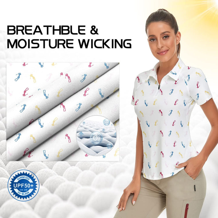 Soneven Atmungsaktiv Poloshirt Damen Kurzarm Leichtes Polohemd Sportshirt Tailliert UPF 50+ 1/4 Reis