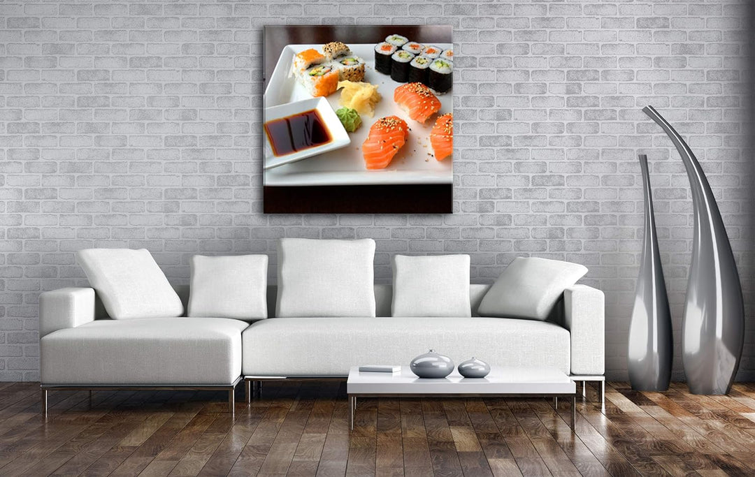 deyoli köstliches Sushi mit Sojasosse im Format: 70x70 als Leinwandbild, Motiv fertig gerahmt auf Ec