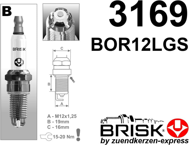 BRISK Premium Racing BOR12LGS 3169 Zündkerzen, 4 Stück