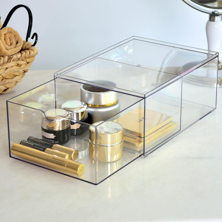 Youngever 2er-Pack Organizer Schubladenbox, 23 cm x 16,5 cm x 10 cm stapelbarer Make-up Organizer, S