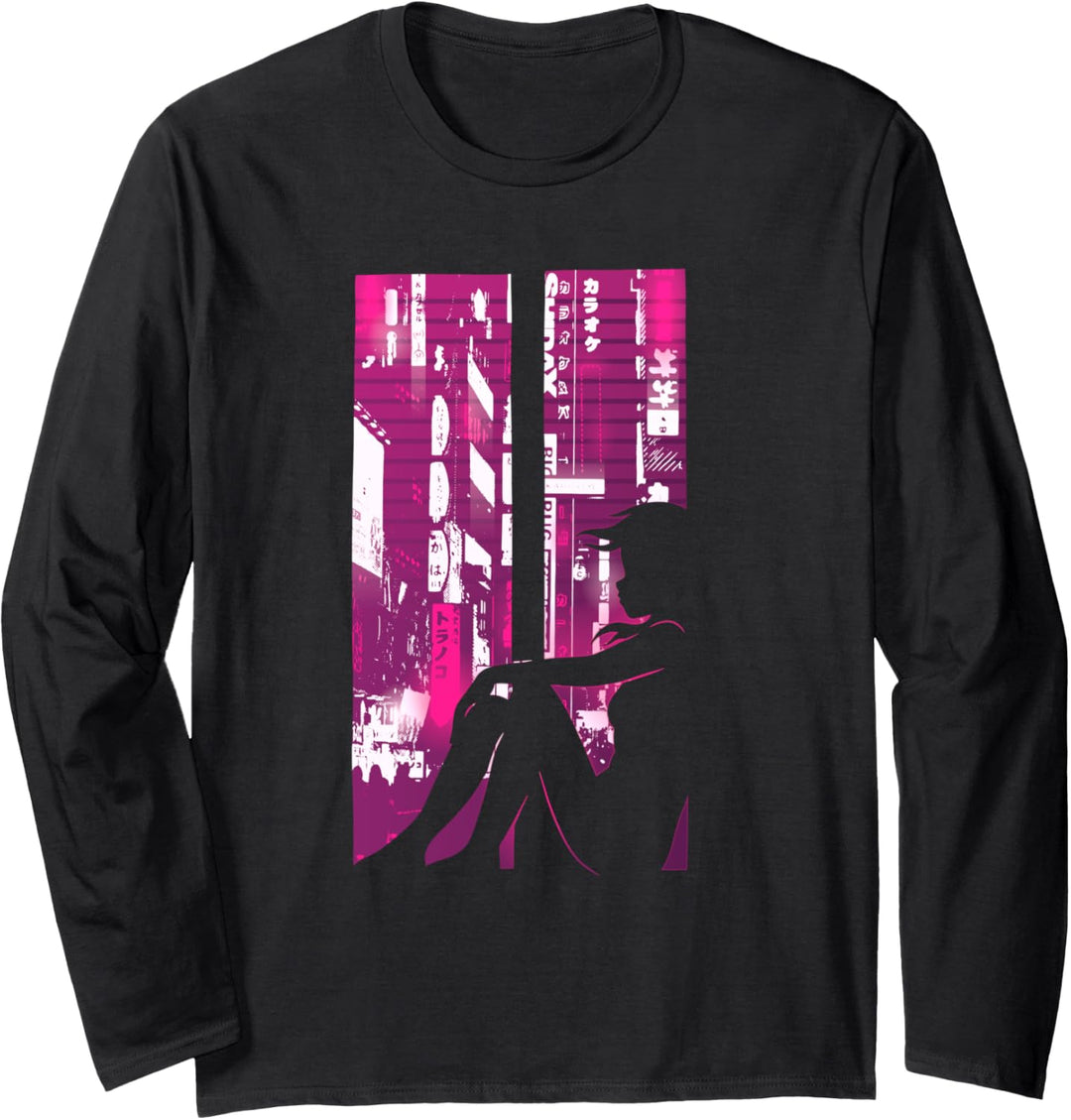 Anime Vaporwave Ästhetisch Synthwave Japanische Mädchenstadt Langarmshirt