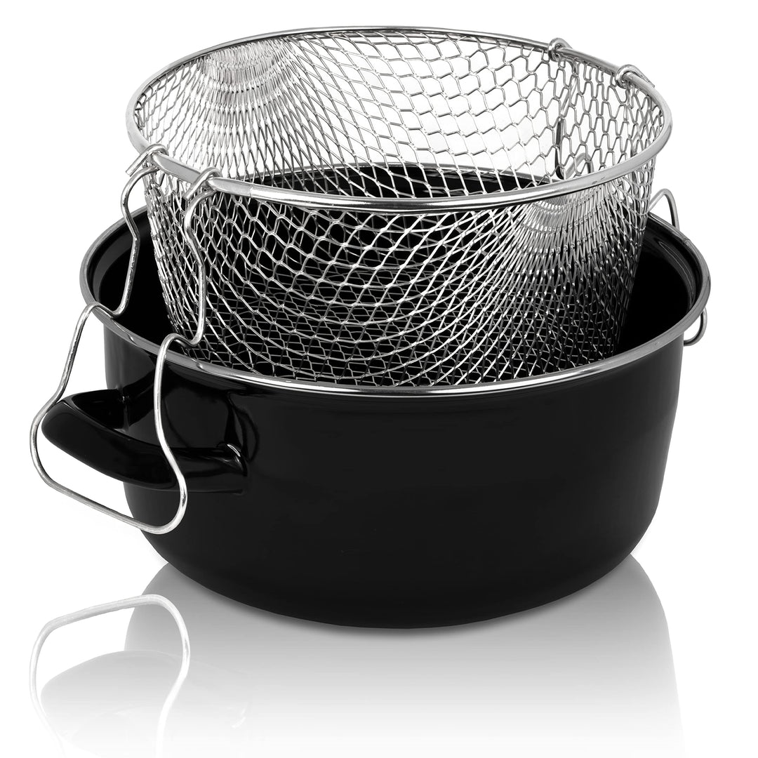 Krüger Emaille-Pommes-Frites-Topf mit Chromrand und Siebeinsatz - 24cm - perfekte Wärmeleitung - Top