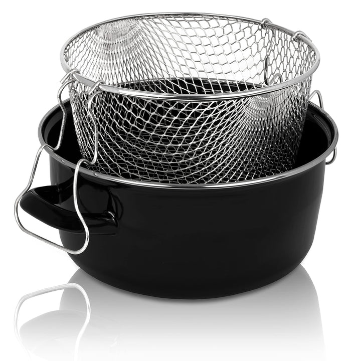 Krüger Emaille-Pommes-Frites-Topf mit Chromrand und Siebeinsatz - 24cm - perfekte Wärmeleitung - Top