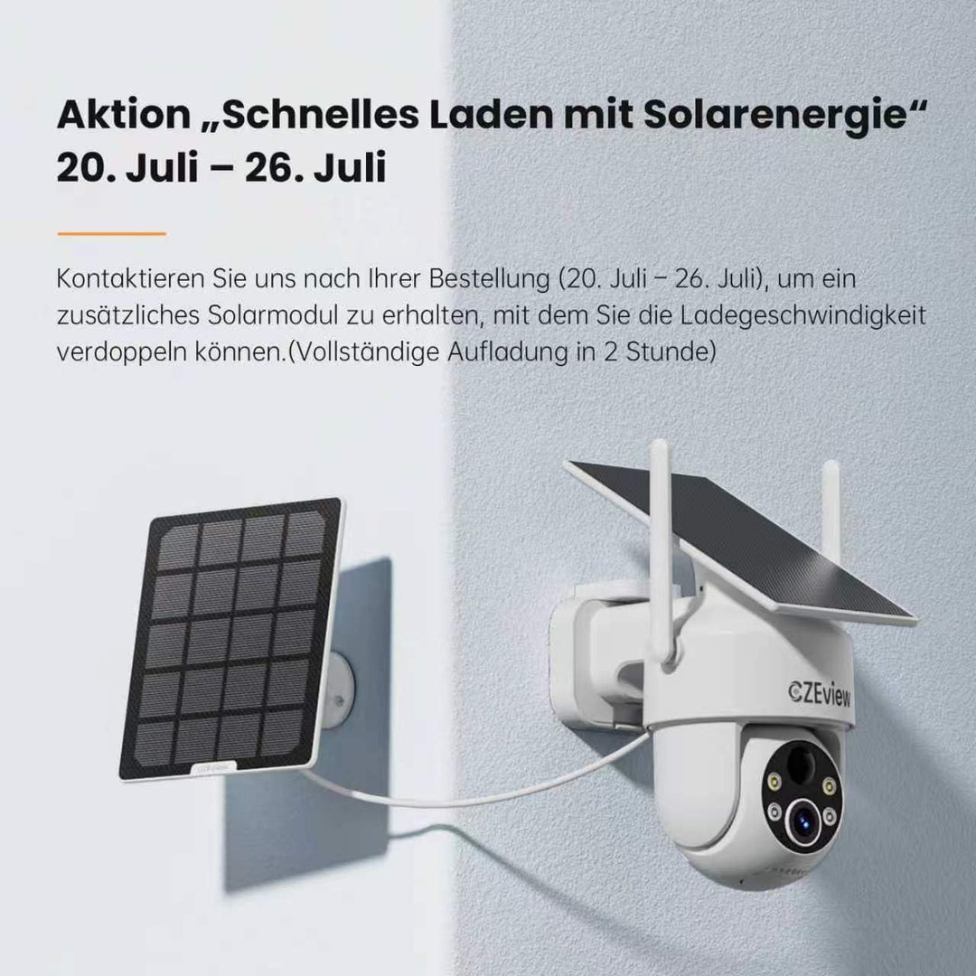 Alles in 1 Überwachungskamera Aussen Akku Solar, 2K, 100% Kabellos, 360° PTZ Kamera Überwachung Auss