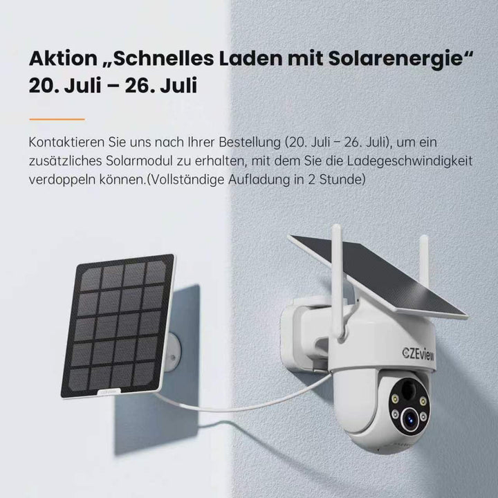 Alles in 1 Überwachungskamera Aussen Akku Solar, 2K, 100% Kabellos, 360° PTZ Kamera Überwachung Auss