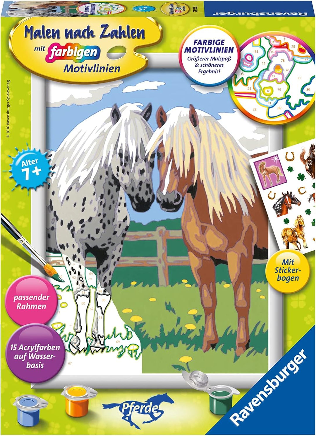 Ravensburger Malen nach Zahlen 28568 - Pferde im Sonnenuntergang & Malen nach Zahlen 28566 - Glückli