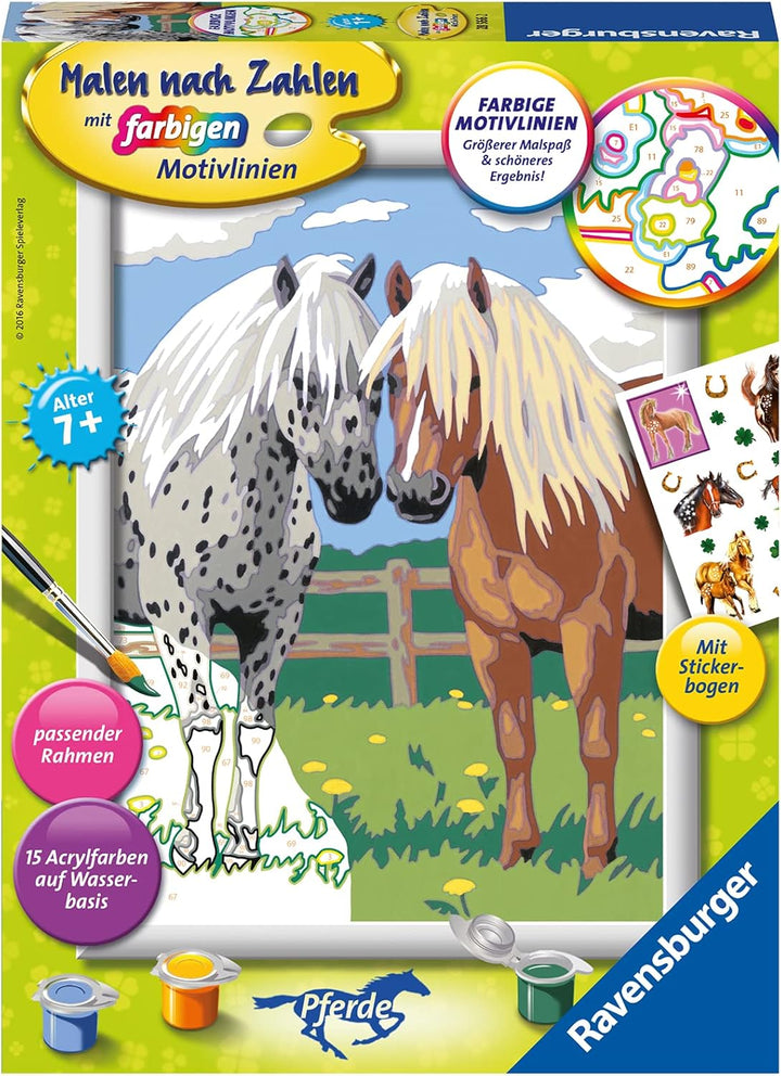Ravensburger Malen nach Zahlen 28568 - Pferde im Sonnenuntergang & Malen nach Zahlen 28566 - Glückli