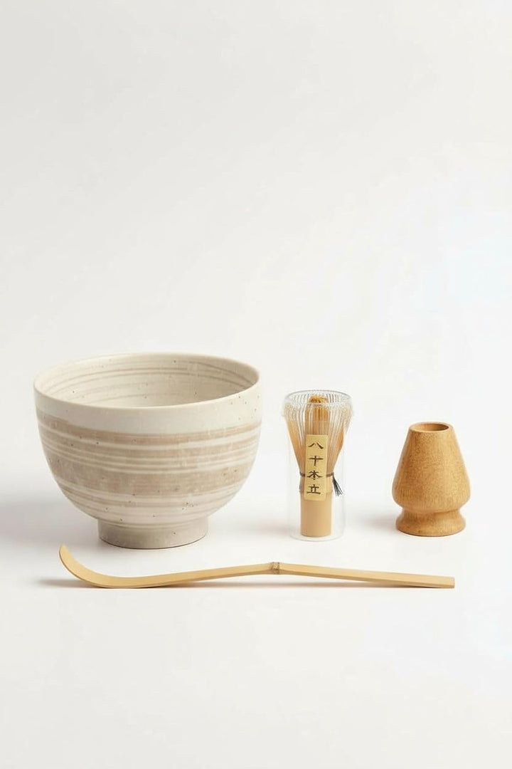 Matcha Set 4 tlg. Original japanische Schale mit Besen & Löffel Edo Japan Geschenkverpackung mit Mat
