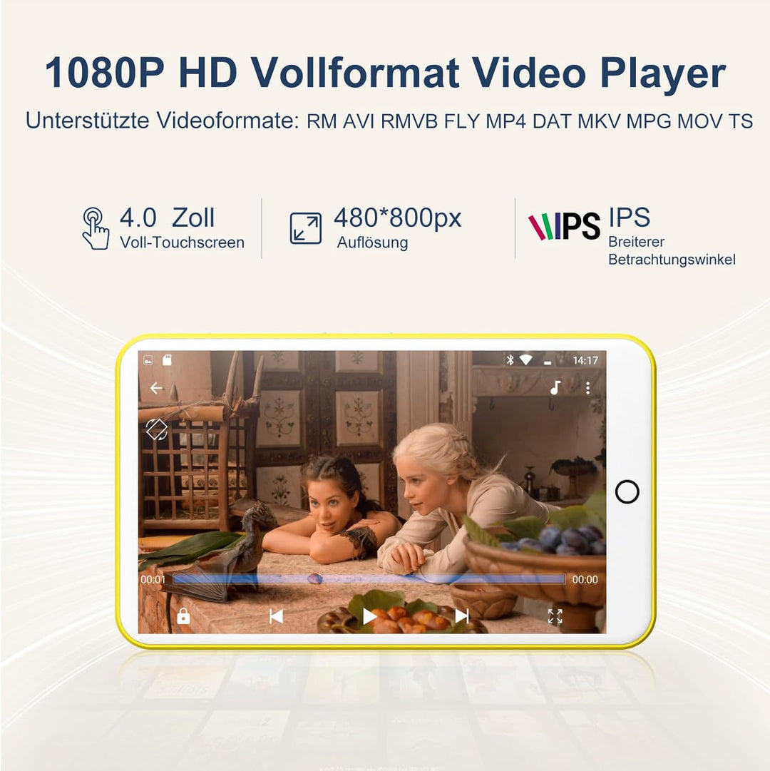 MP3 Player mit Bluetooth und WiFi, Oilsky 80GB 4 Zoll 1080P Touchscreen MP4 Player, Android 9.0, Tra