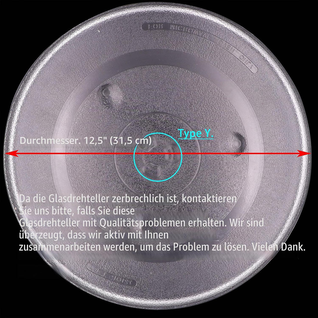 Ersatzglas für Mikrowelle, Durchmesser 31,5 cm, hitze- und hitzebeständig, für Mikrowellen 12.5"(31.