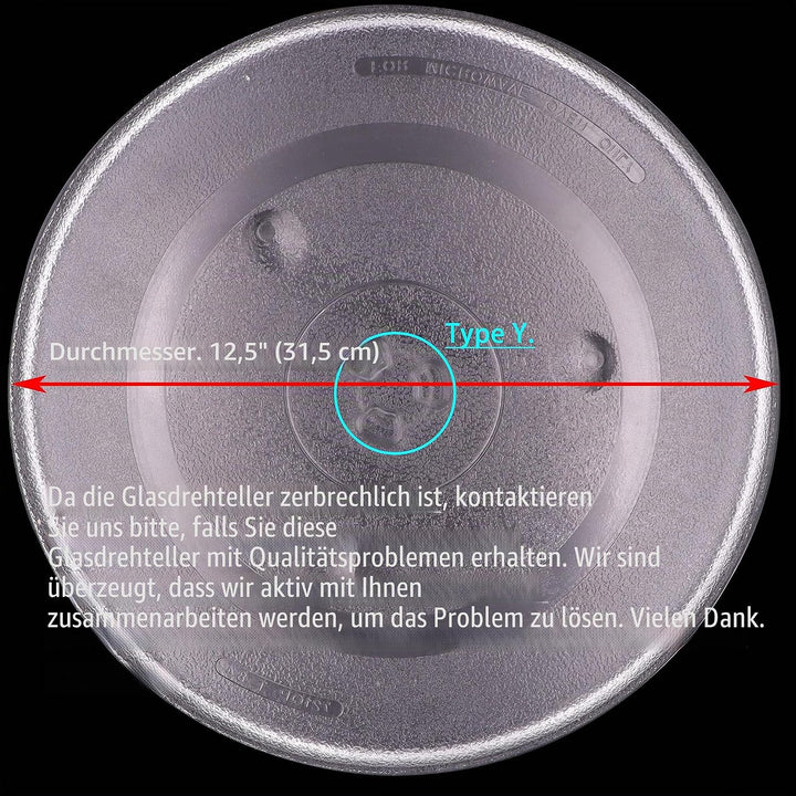 Ersatzglas für Mikrowelle, Durchmesser 31,5 cm, hitze- und hitzebeständig, für Mikrowellen 12.5"(31.
