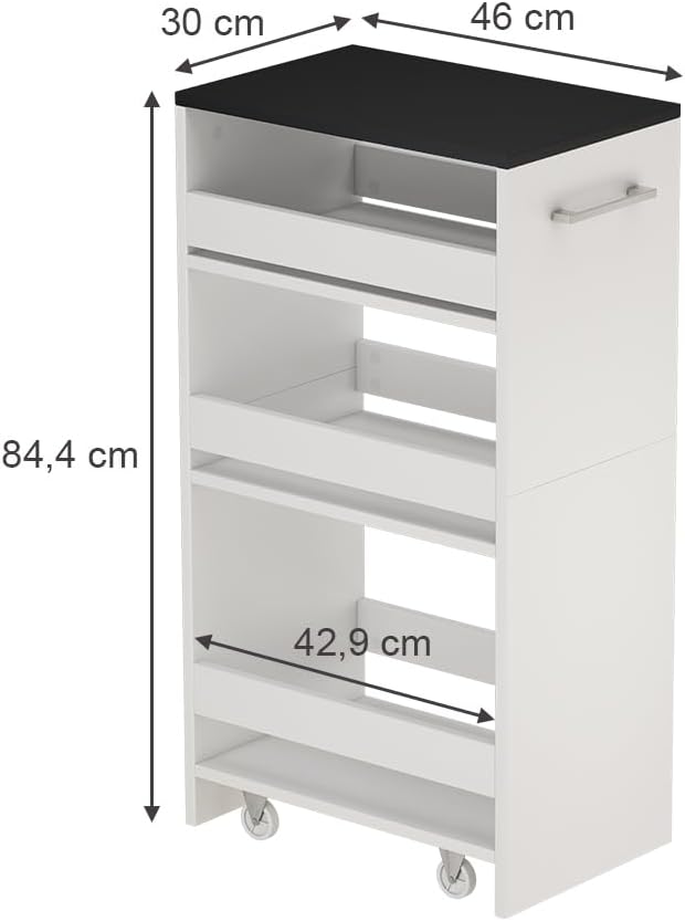 Vicco Rollregal Rivo, rollbare Küchen-Minibar, Weiss/Anthrazit, 30 x 84.8 cm Weiss/Anthrazit 30 cm,