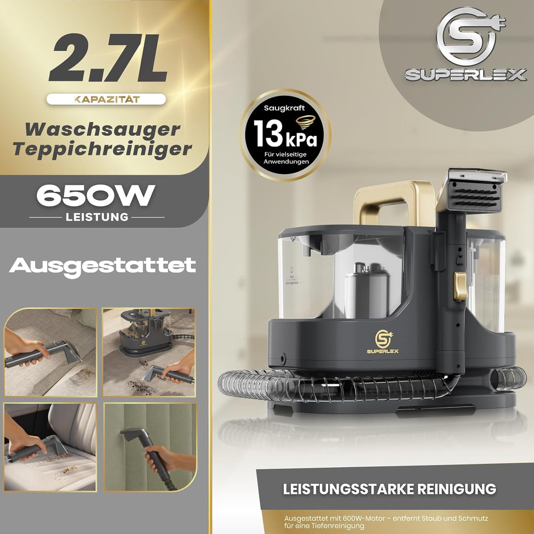 Polsterreiniger Gerät, 650 W, 13 kPa Teppichreiniger &amp; Waschsauger