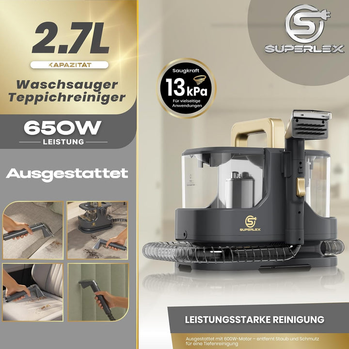 Polsterreiniger Gerät, 650 W, 13 kPa Teppichreiniger &amp; Waschsauger