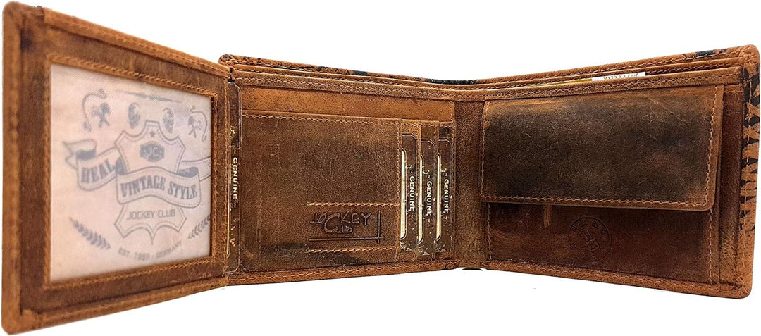 Jockey Club echt Büffel Vollleder Geldbörse mit RFID Schutz, quer, naturbelassenes Hunterleder Porte