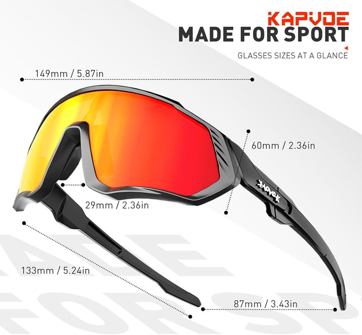 KAPVOE Polarisiert Fahrradbrille mit 1 Linse oder 5 austauschbare Linse TR90 Rahmen für Herren Damen