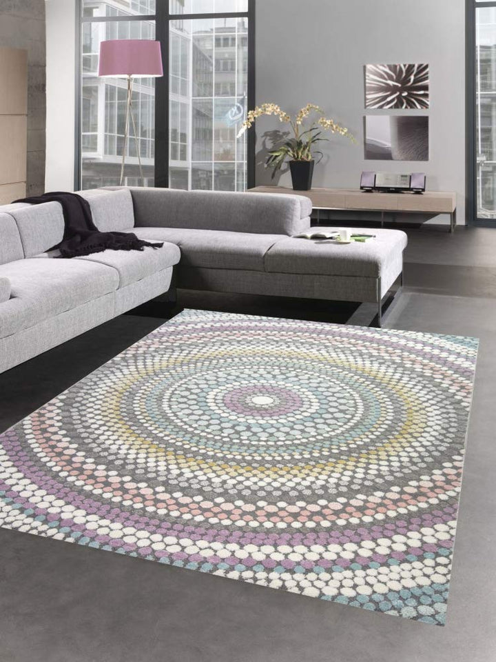 CARPETIA Teppich modern Wohnzimmer Teppich Regenbogen gepunktet bunt Pastell Grösse 200 x 290 cm, 20