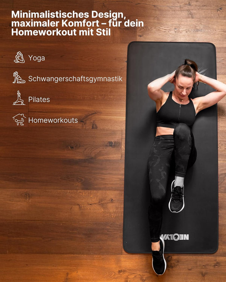 NEOLYMP extra dicke und rutschfeste Fitnessmatte mit Fitness E-Book und Tragegurt - Pilatesmatte, Yo