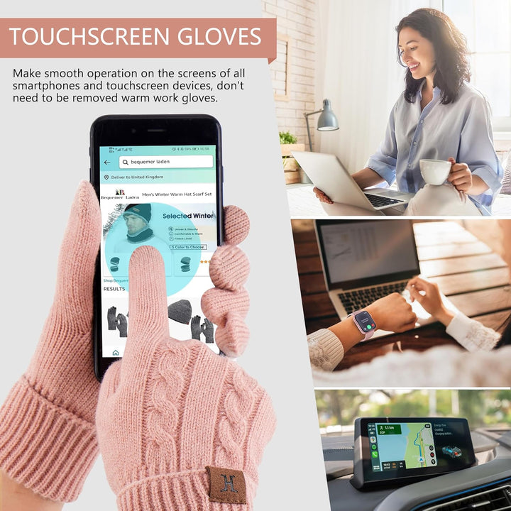 Bequemer Laden Thermo Touchscreen Handschuhe Damen Winter Warm Zopfmuster Winterhandschuhe Strickhan
