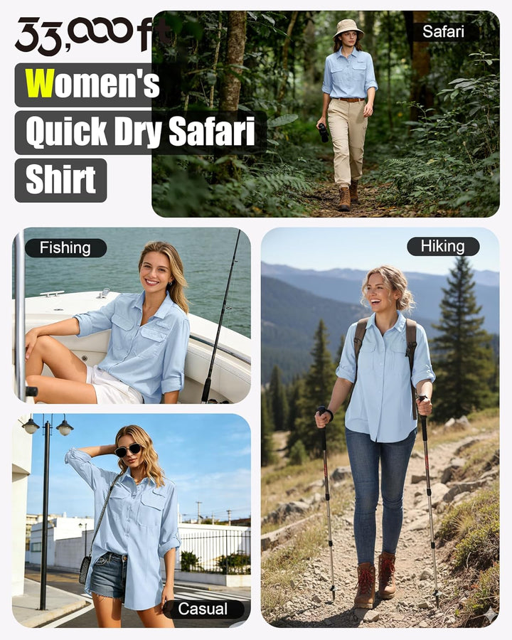 33,000ft Hemdbluse Damen UPF50 UV Schutz Hemd Schnelltrocknende Button-Down Shirts Atmungsaktive Wan