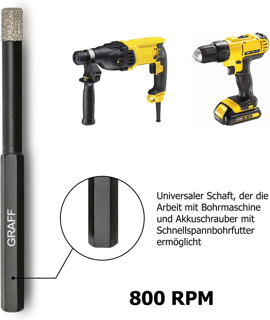 GRAFF Feinsteinzeug Bohrer 8mm für harte Fliesen Glas Кeramik Granit Stein - Diamantbohrer Fliesenbo