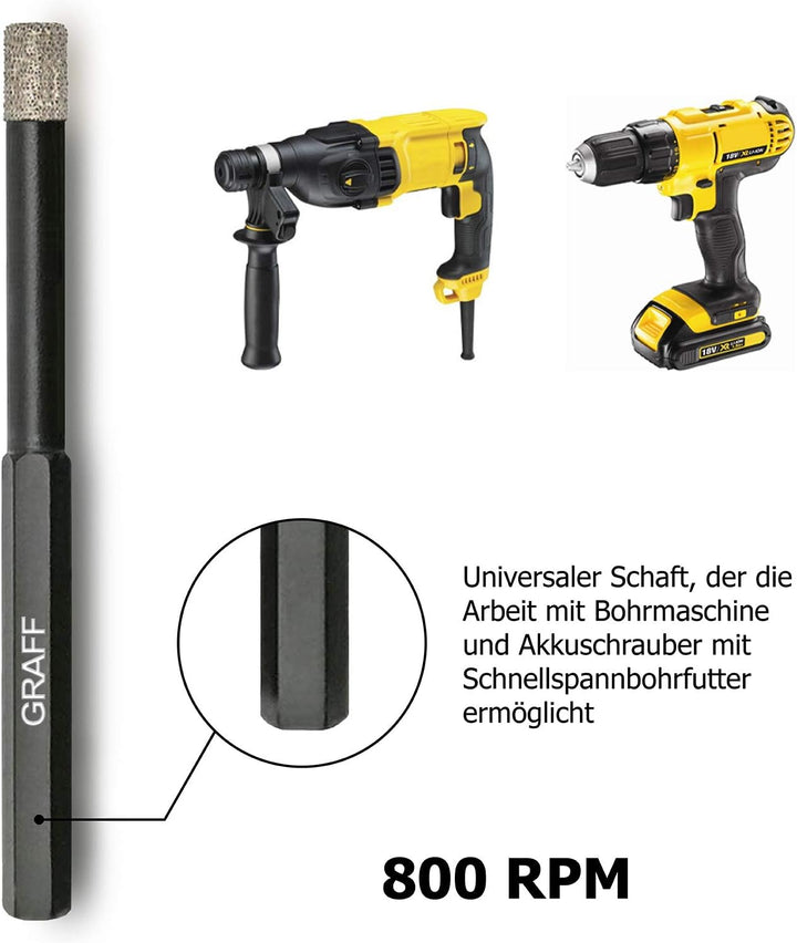 GRAFF Feinsteinzeug Bohrer 8mm für harte Fliesen Glas Кeramik Granit Stein - Diamantbohrer Fliesenbo