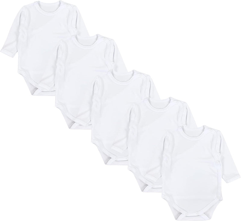 TupTam Baby Unisex Langarm Wickelbody Print/Uni 5er Pack 56 Weiss, 56 Weiss