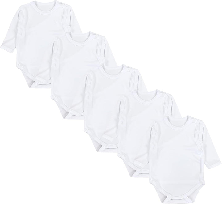 TupTam Baby Unisex Langarm Wickelbody Print/Uni 5er Pack 56 Weiss, 56 Weiss